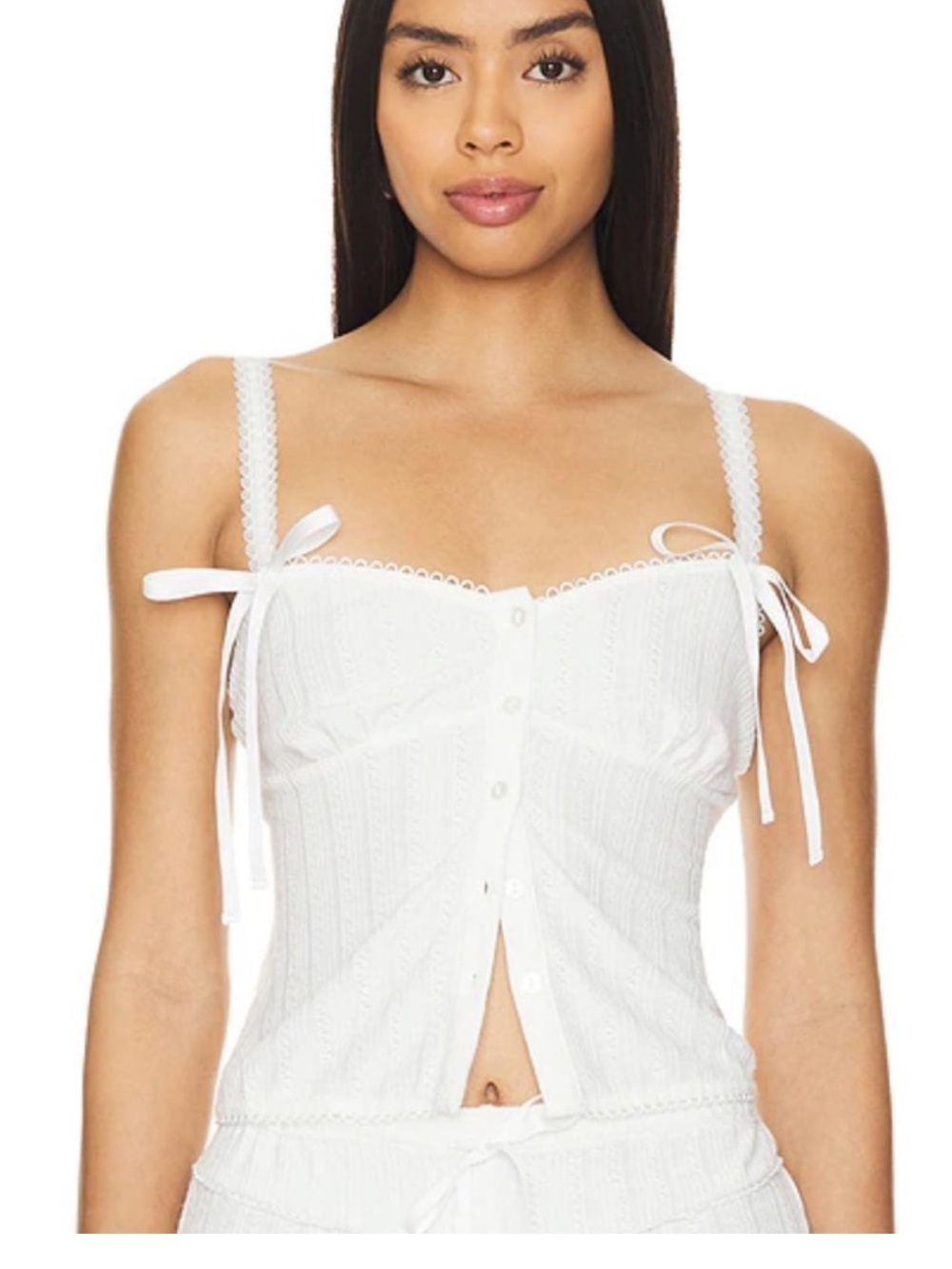 For Love & Lemons White Eyelet Tie-Strap Cropped Tank